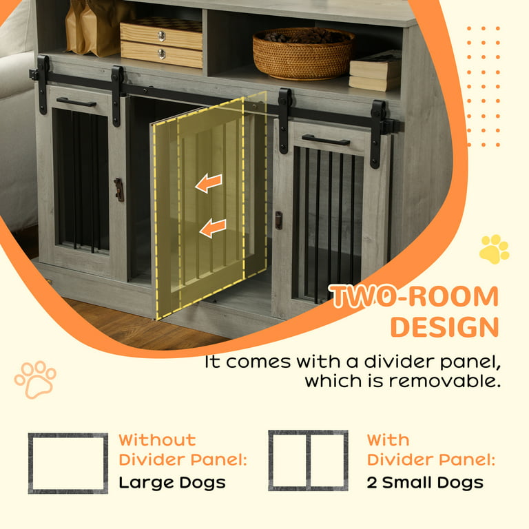 PawHut Dog Crate Furniture for Large & Small Dogs, Double Dog Kennel, Oak 