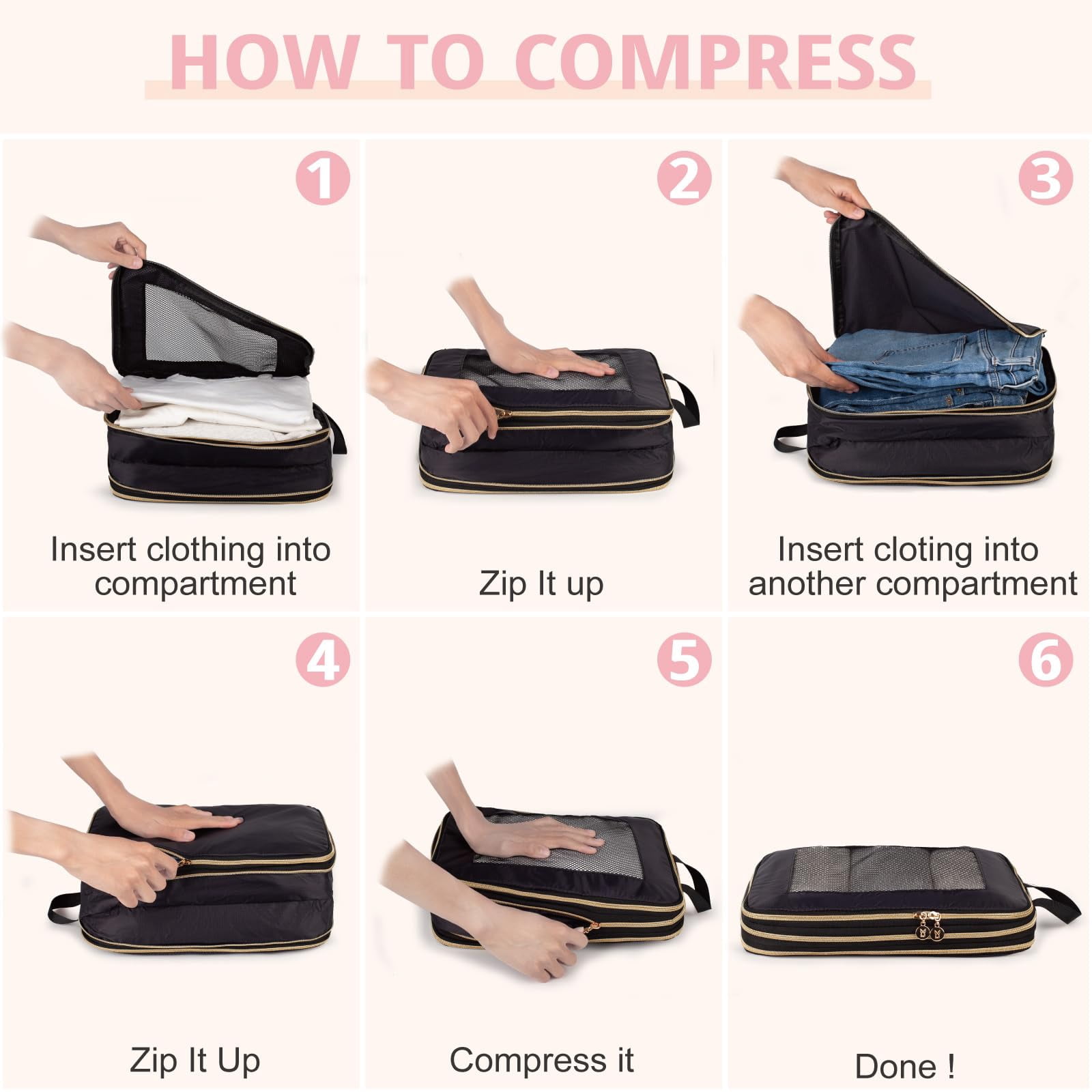 TRIPGEAR 3‑Set Double‑Deck Compression Packing Cubes, Lightweight Travel Luggage Organizer