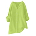 thumbnail image 4 of Fznquz V Neck Womans Tops Green Button Up Plain Shirts Long Sleeve Casual Winter Fall Shirts Women, 4 of 7
