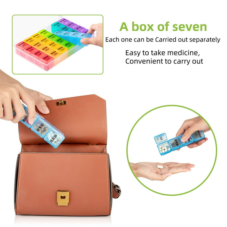 Weekly Pill Organizer 4 Times a Day with a Business Stylish Bag, PULIV  Portable Pill Box