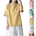 thumbnail image 1 of Eryao Cotton Linen Shirts for Women Summer Vintage Chinese Style Frog Button Blouses 3/4 Sleeve Boho Embroidered Tops Daily Deals,Pink,L, 1 of 3