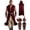 Red, variant on Renaissance Costume for Men Medieval Viking Hooded Sleeveless Surcoat Tunic Set for Halloween Cosplay Five Piece Set