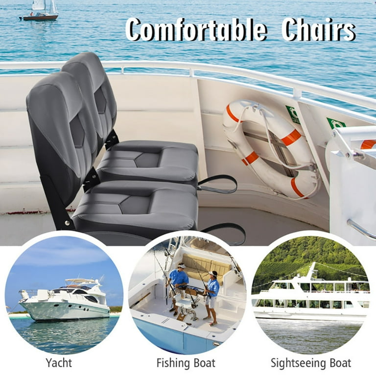 Kadyn Boat Seat Boat Chair Fishing Boat Seats Captain Boat Chair Set of 2 Folding Low Back Fishing Boat Seats with Stainless Steel Screws Black