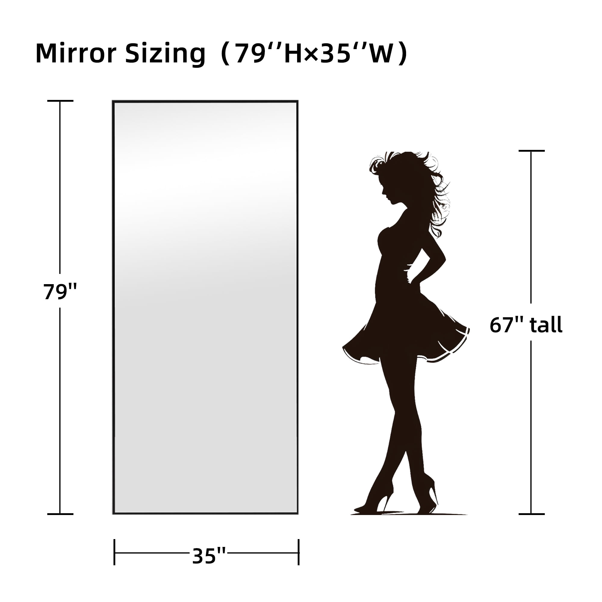 79x35 Oversized Rectangle Aluminum Alloy Frame Full Length Mirror Floor Mirror,Black