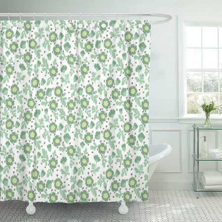 KSADK Cute Pattern in Small Flower Light Green White Design for Spring Floral Bathroom Shower Curtain 60x72