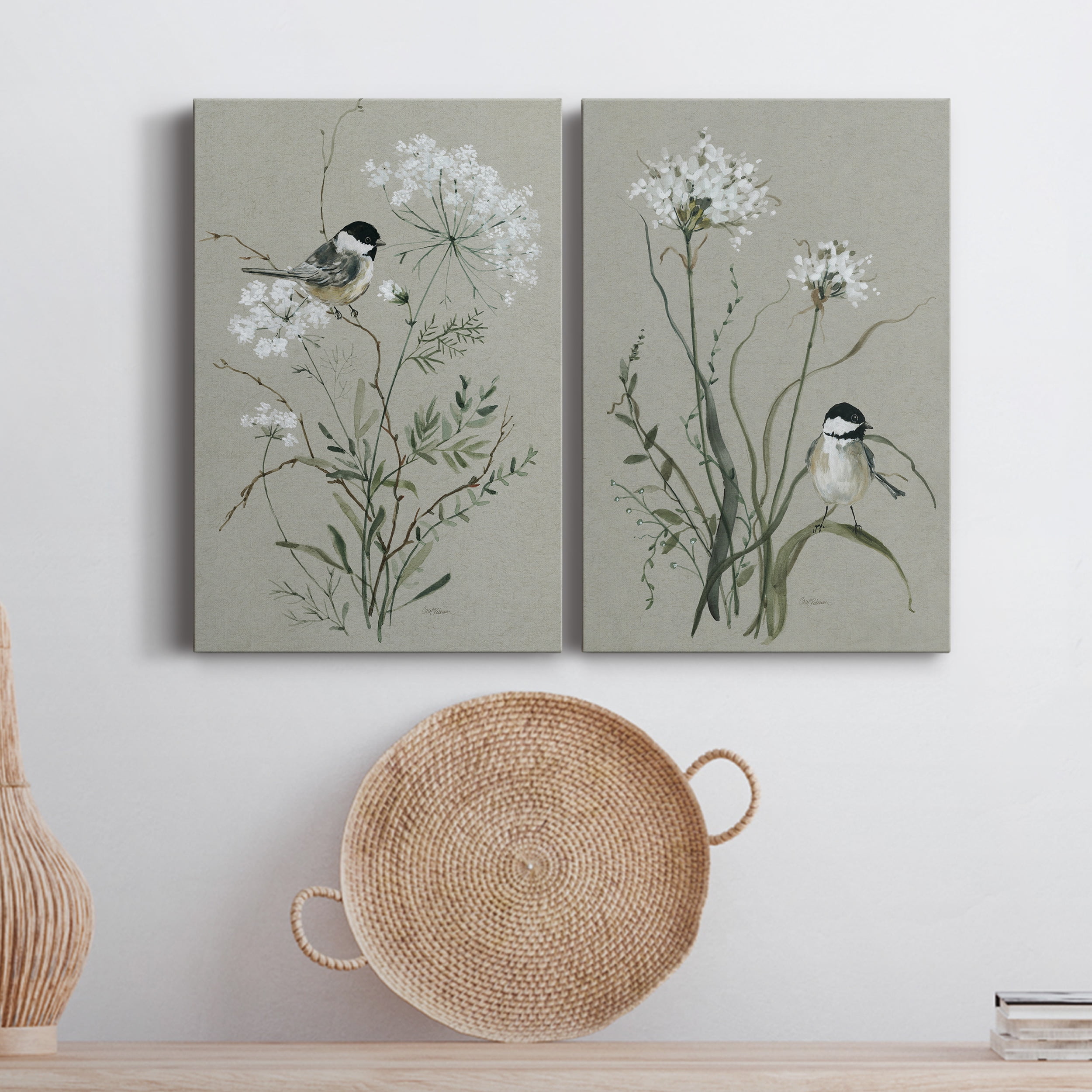 Bouquet of Grace Bird I Premium Gallery Wrapped Canvas - Ready to Hang - Set of 2 - 12 x 18 Each