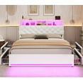 thumbnail image 4 of Queen Bed Frame with 4 Drawers & Storage Headboard, Velvet Upholstered Bed Bed Frame Queen with Charging Station and LED Light,Metal Slats, No Box Spring Needed,Creamy White, 4 of 8