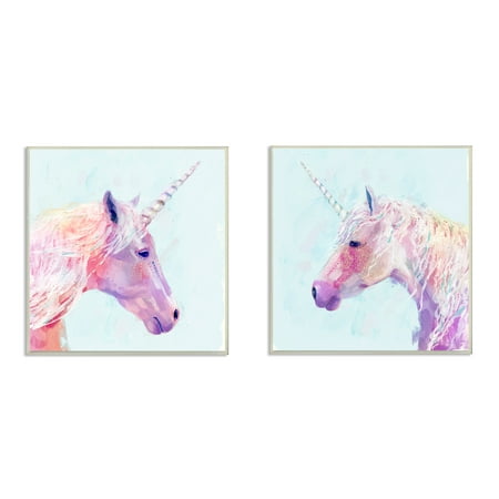 Girl Hand Painted Name Plaque The Kids Room by Stupell Painted Mystic Unicorns Portraits 2pc Wall Plaque Art Set, 12 x 0.5 x 12 ()