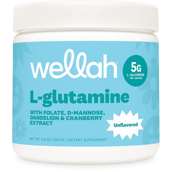 Wellah L-Glutamine Unflavored Powder (50 Servings) - 5g L-Glutamine Per Serving, Sweetened with Stevia