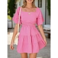 thumbnail image 3 of Weardear Women's Casual Summer Dress Square Neck Short Sleeve Crossover Waist Sexy Swing Cake Mini Dress, 3 of 7
