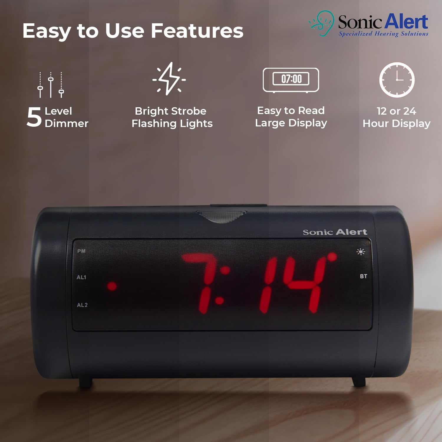 Sonic Alert - Sonic Blast Digital Alarm Clock With Bluetooth Speaker, AUX, USB Charging Port - Black