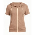 thumbnail image 5 of Stralyhd Women Short Sleeve Zip Up Hoodie Lightweight Slim Fit Sweatshirts Summer Casual Outwear Clothes Athletic Hoodie Light Brown L, 5 of 6