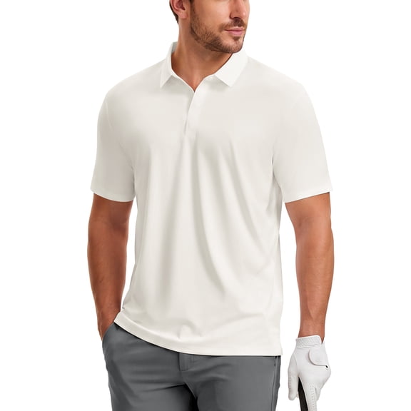 Puli Men's Short Sleeve Stand Collar Golf Polo 3-Snap 4-Way Stretch Moisture-Wicking Quick Dry