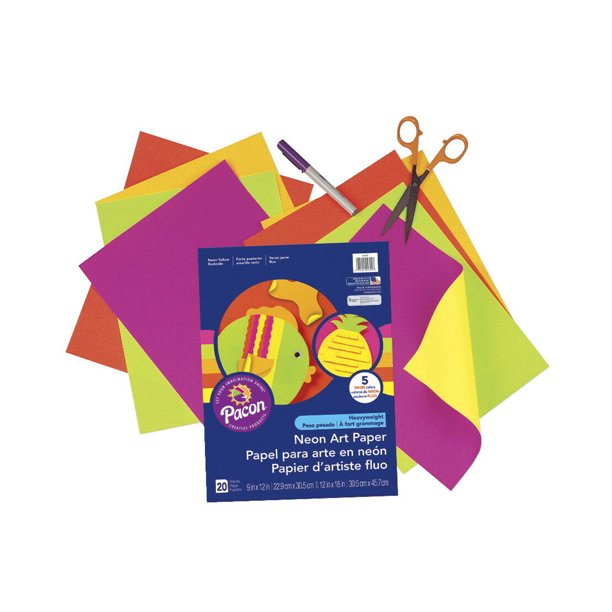 Pacon Neon Construction Paper, 12 x 18 Inches, Assorted Colors, Pack of