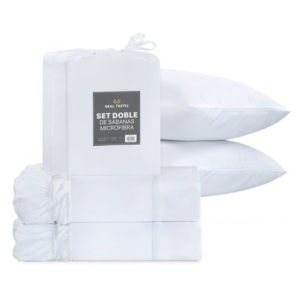 Sábanas 2 Juegos de Microfibra Suaves y Frescas, Real Textil (Blanco, Individual)