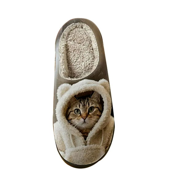 Slippers for Women Cat Shaped Memory Foam Shoes Fuzzy Indoor And Outdoor Non- Winter Slippers