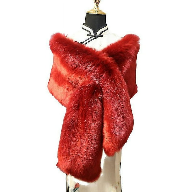 Chal de piel sintética para mujer, abrigos de piel con cuello de piel sintética para fiesta, cubierta de boda nupcial de invierno