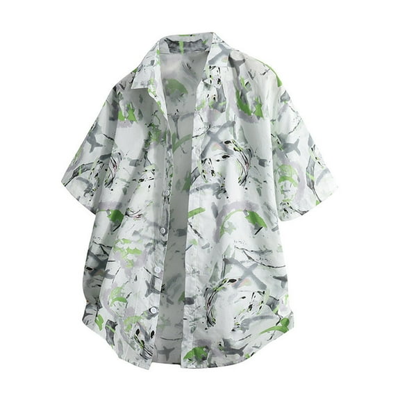 Coorders George Men's & Big Men's Rayon Print Button Up Shirt with Resort Shirt Short Sleeves, Green, XXL