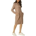 thumbnail image 3 of MODA NOVA Juniors Casual Pullover Sweatshirt Long Sleeve Hoodie Midi Dress with Pockets Army, 3 of 6