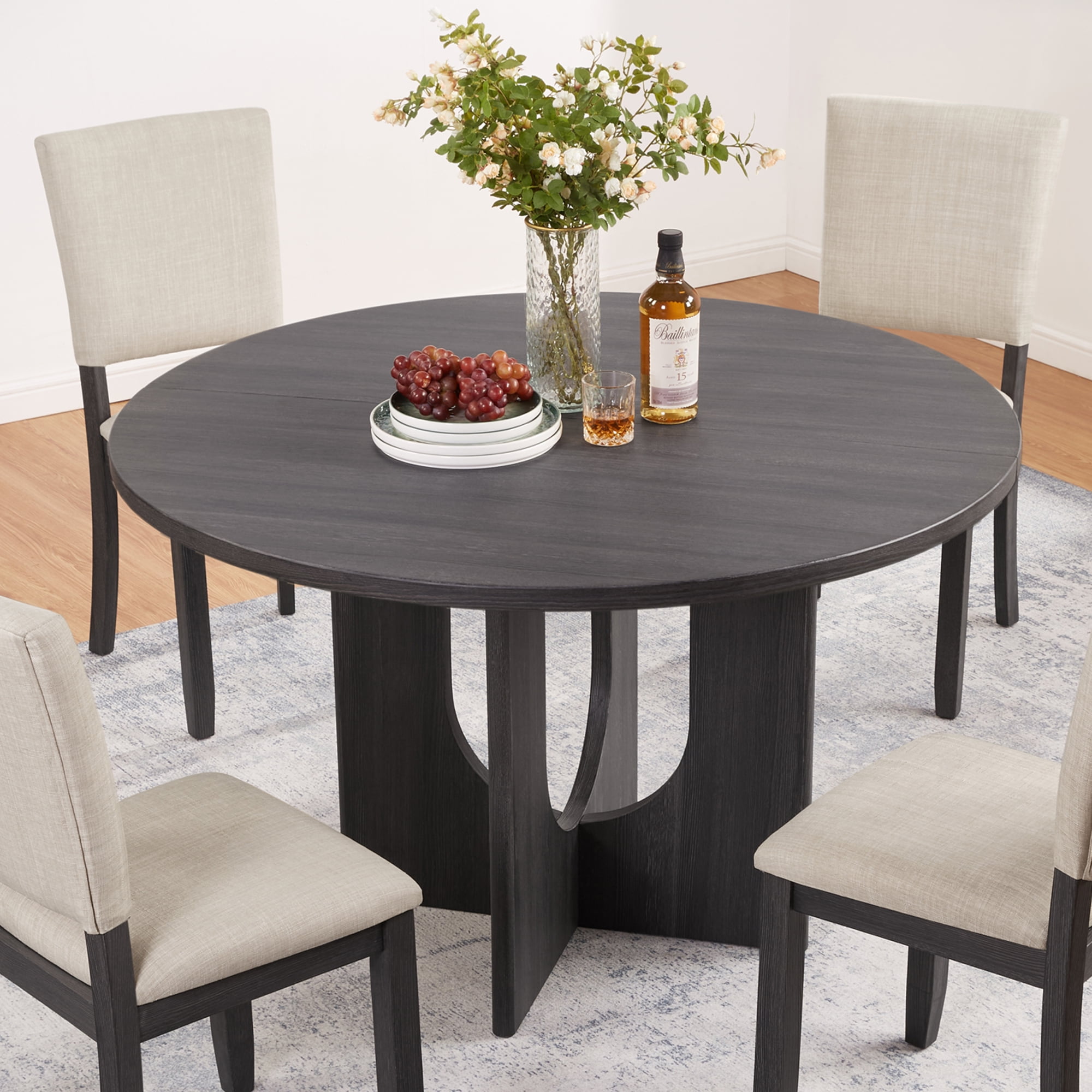 HOQBN Round Dining Table,47.3" Farmhouse Wooden Kitchen Table for 4 Persons,Circle Dining Table for Kitchen, Dining Room, Living Room,