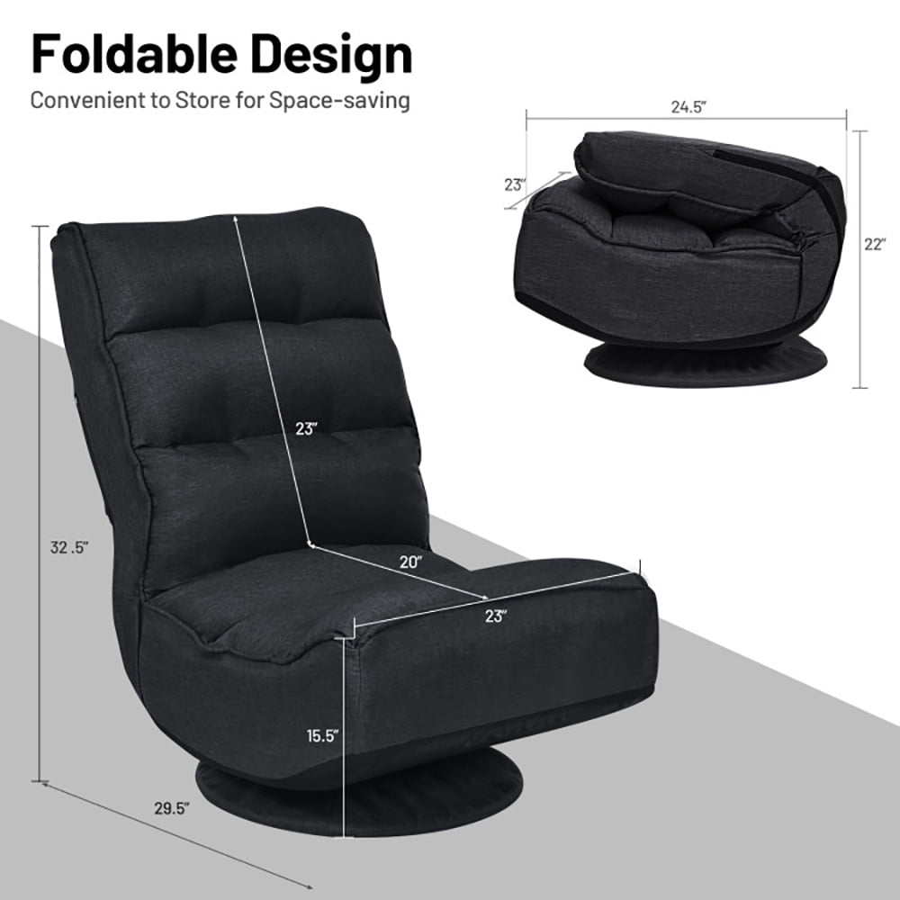 Finihen 360 Degree Swivel Floor Chair, 5-Position Folding Floor Gaming Chair, Lazy Lounge Chair for Relaxing Reading Gaming TV Watching, Black