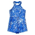 thumbnail image 3 of YONGHS Kids Girls Sequins Dance Leotard Halter Neck Pageant Romper Ballroom Dancewear Costume Royal Blue 6, 3 of 7