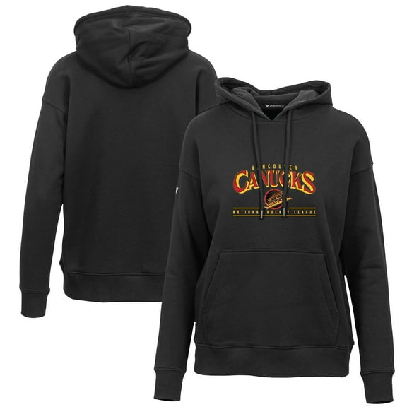 Women's Levelwear Black Vancouver Canucks Retro Adorn Spellout Pullover Hoodie