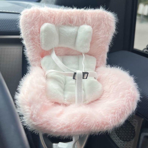 Doll Car Seat for 3–8 inch Figures, Fits Character Plushes, Blind Box Dolls & Vinyl Collectibles, Includes Air Vent Clip & Desktop Stand, Cute Car Ornament for Collectors (Pink)