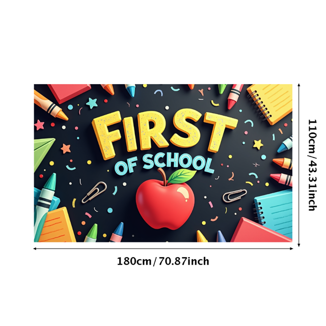 Colorful Backdrop Banner with Apple and School Elements for First Day of School Party Supplies Photography Props Decorations School Events Classroom Decor Back to School Celebrations