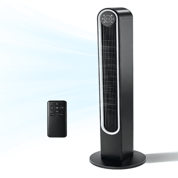 Alvantor 42-Inch Tower Fan, 4 Speeds, 3 Modes, 150° Oscillation, Remote Control, 9-Hour Timer, Black