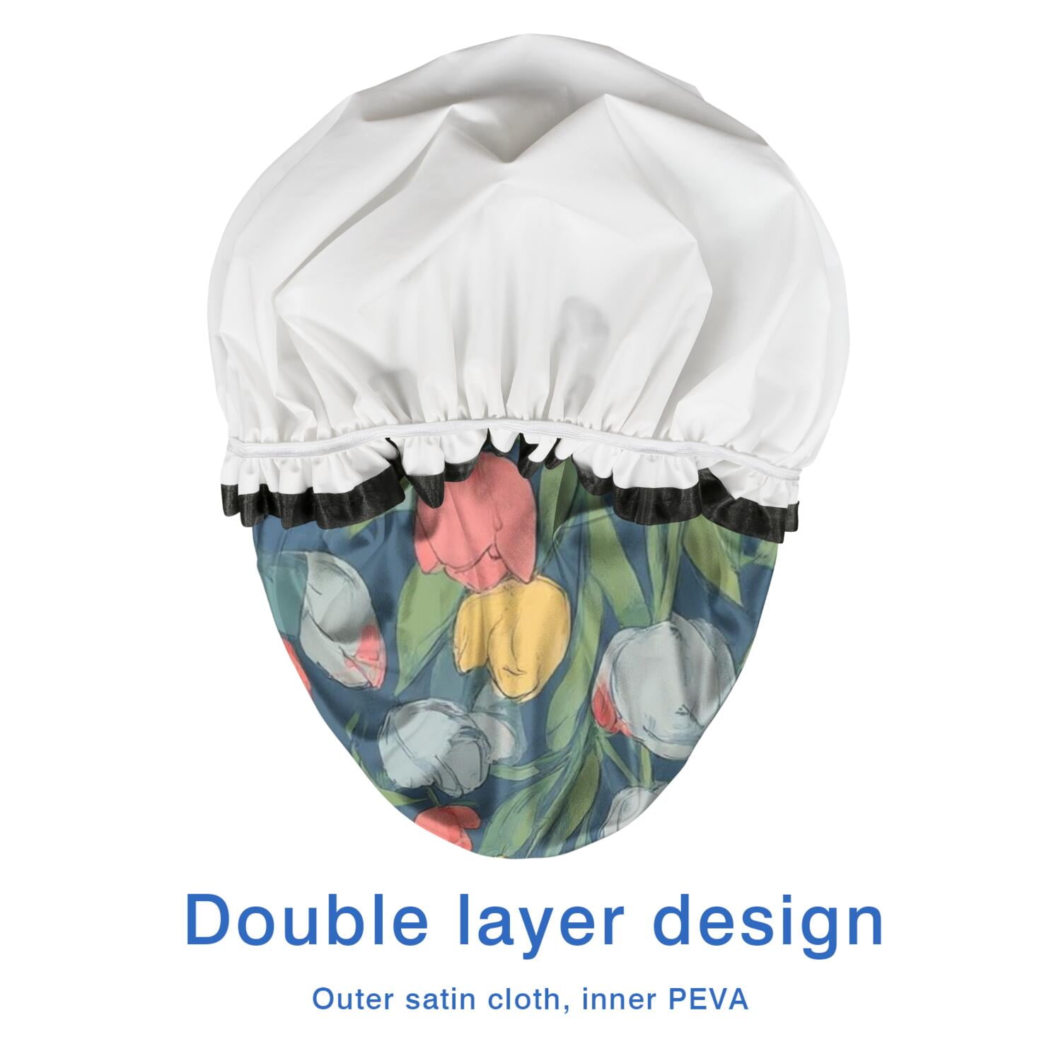 Shower Caps,Pioneer Flower Floral Print Pattern Waterproof Shower Cap for Women 4 Pieces,Double Reusable Hair Cover for Shower PEVA Elastic Stretch Hem