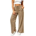 thumbnail image 2 of MLCDZ Womens Pants Corduroy Wide Leg Drawstring Elastic Waisted Side Slit Trousers with Pockets Casual Lightweight Workout Golf Gym Pants, 2 of 8