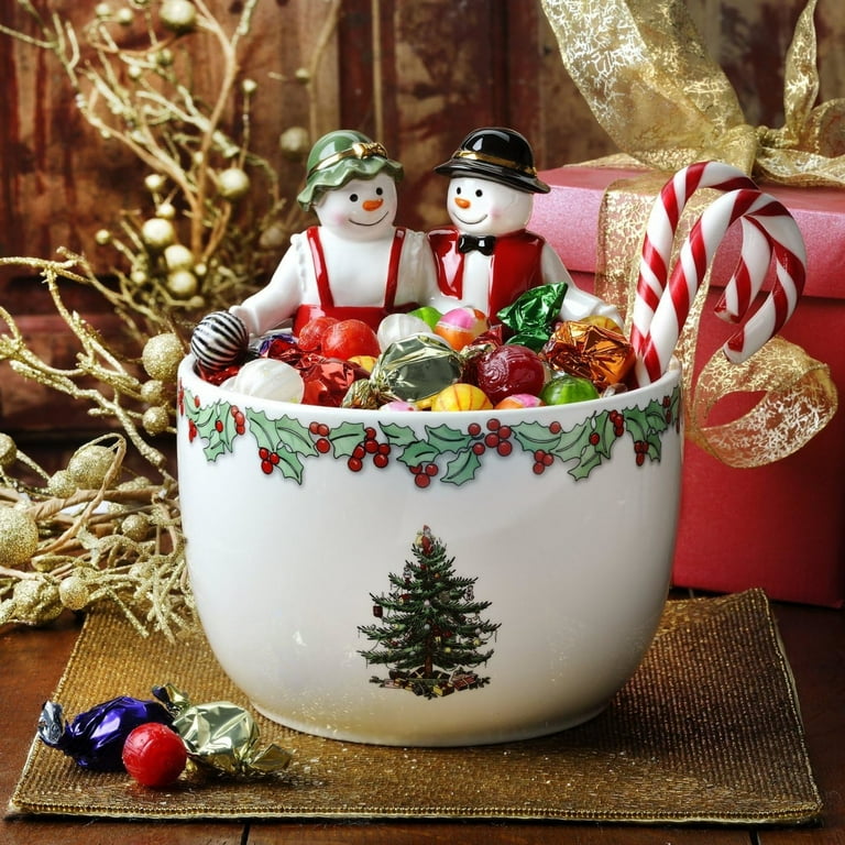 Spode Christmas Tree 9-Inch Candy Bowl - Mr. & Mrs. Snowman