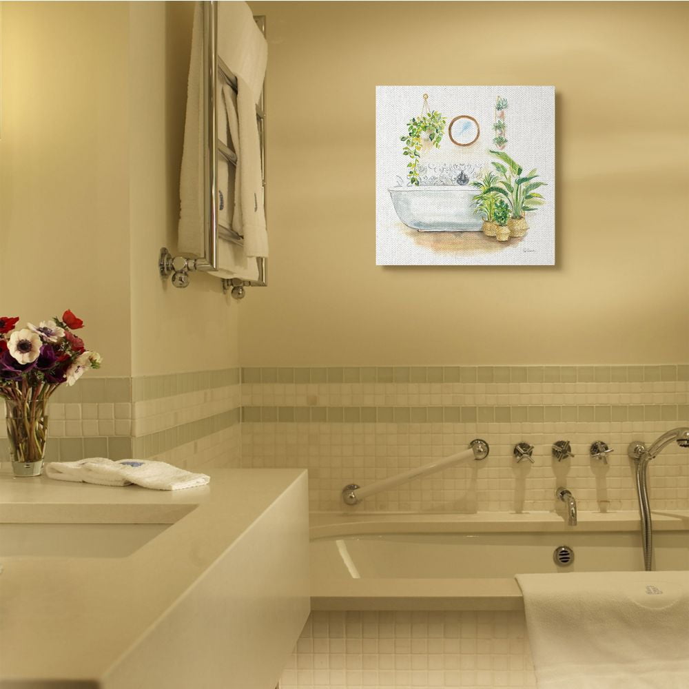Stupell Industries Serene Bathroom Interior with Greenery Plants Painting Canvas Wall Art Design by Sue Schlabach, 24" x 24"