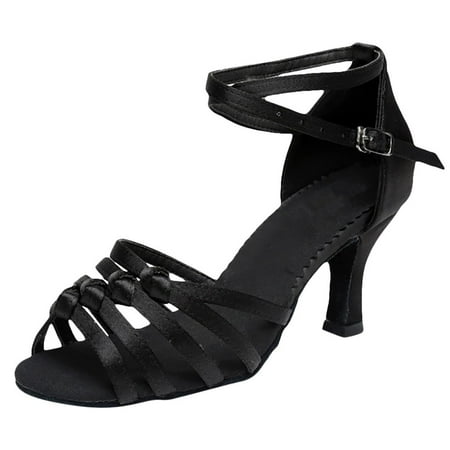 

Cathalem Sandals For Womens Lace Up Latin Dance High Heels Shoes Rhinestone Heeled Ballroom Salsa Tango 2 Strap Sandals Women Tan Black 7
