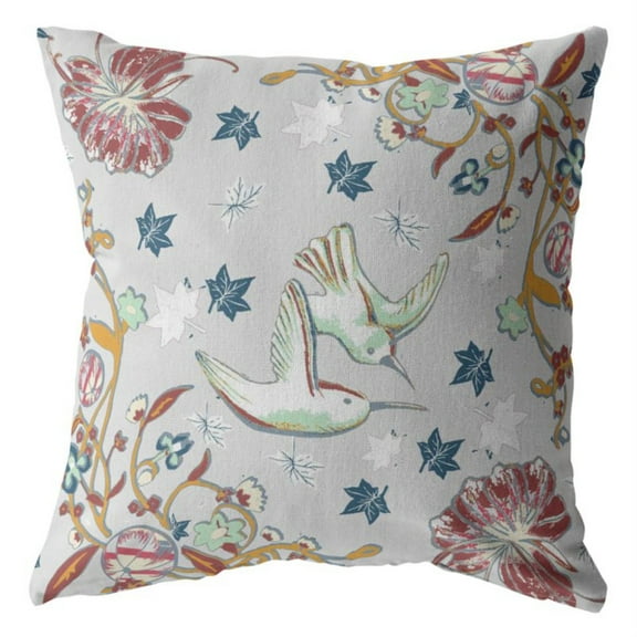 Bird Amla Throw Pillow with Removable Cover in Gray 18x18