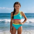 thumbnail image 2 of Ymyiu Girls Tankini with Shorts Girls Swimsuit Solid Color Block Adjustable Straps Teen Girl Bikini Set Kids Bathing Suits for Girls Size 9-10 Years (Mint Green,9-10 Years), 2 of 6