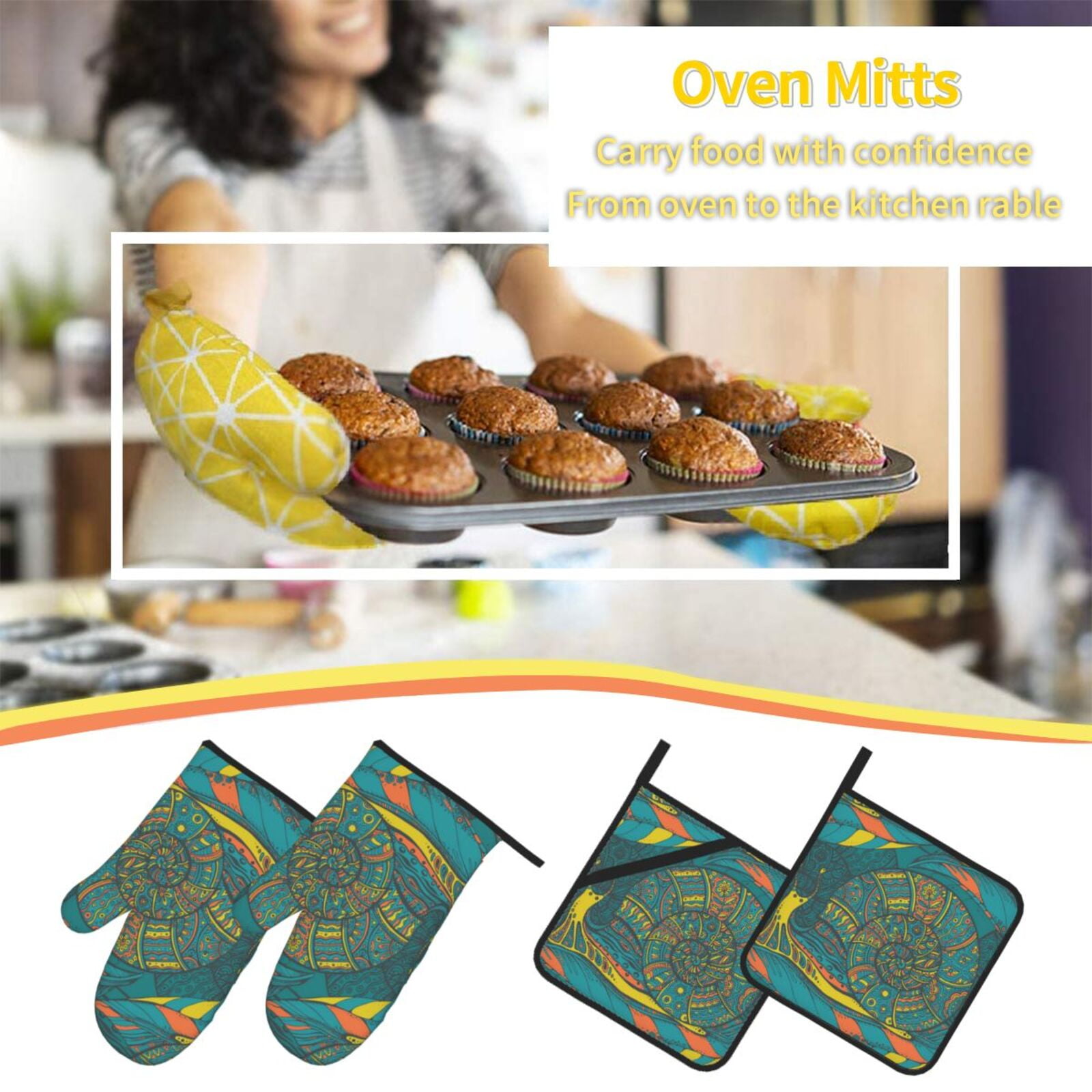 Ornamental Snails Abstract Snail 4Pcs Oven Mitts and Pot Holders Sets Oven Kitchen Gloves Hot Pads for Cooking BBQ Baking Grilling
