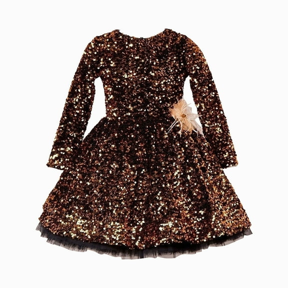 lnmuld Winter Dress Toddler Kids Girls Cute Sequin Glitter Party Carnival Gown Princess formal Dress Size:5-6 Years