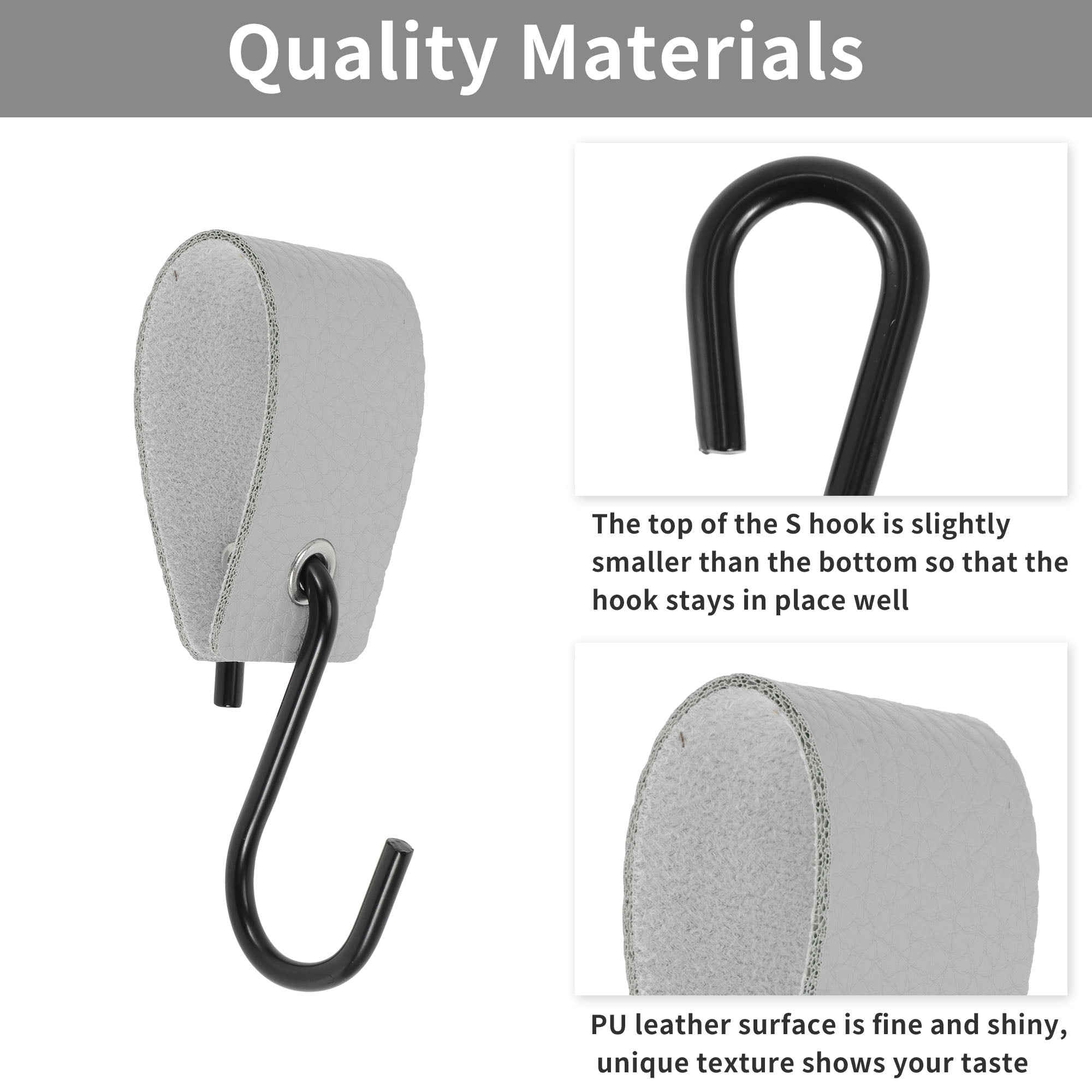 Unique Bargains Pack of 5 S Hooks with Leather Loop for Wardrobe Silver Tone Gray