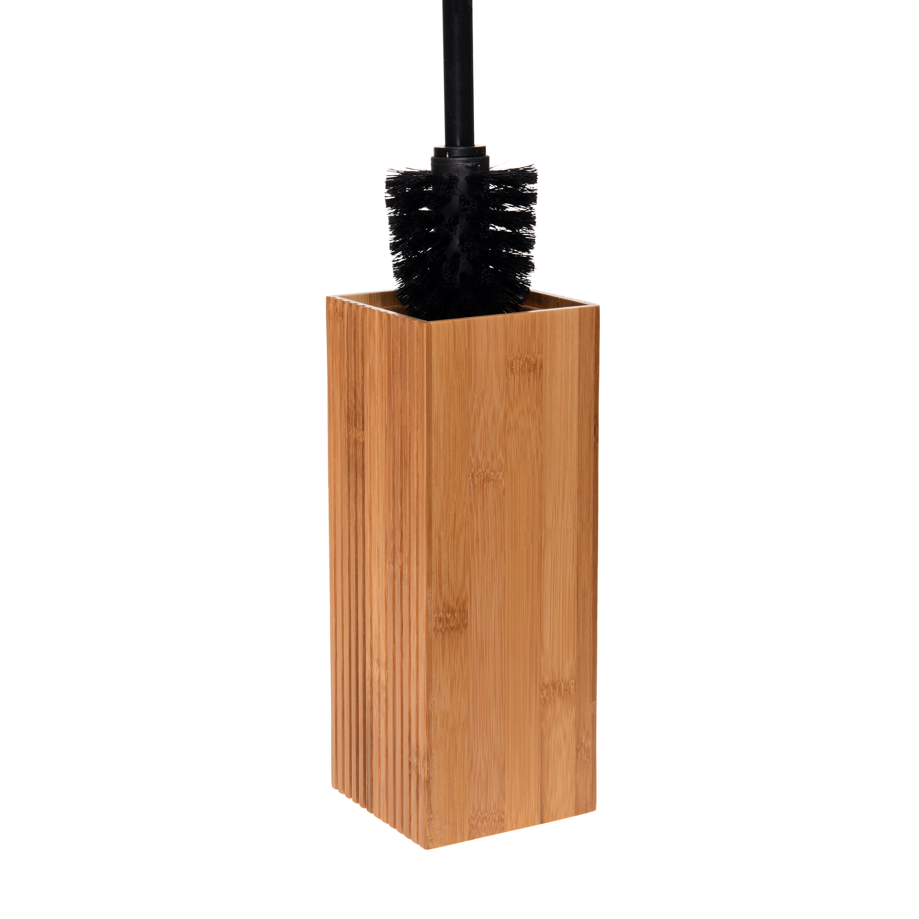 Bath Bliss Tall Square Bamboo Toilet Bowl Brush and Holder