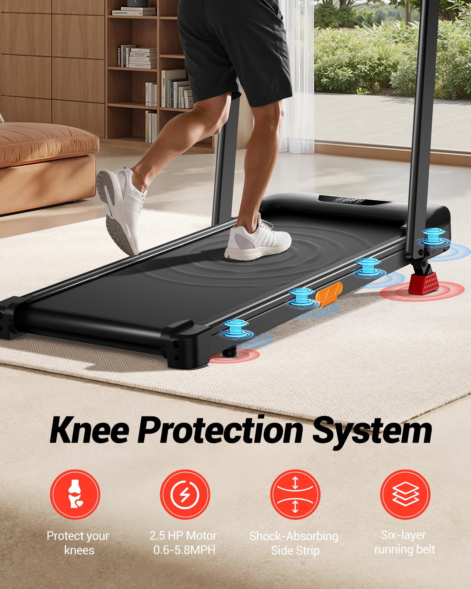 15% Incline Walking Pad Treadmill with Handle Bar - 2.5HP Quiet Folding Treadmill for Home Office Under Desk Portable Walking Pad with 300LBS Capacity