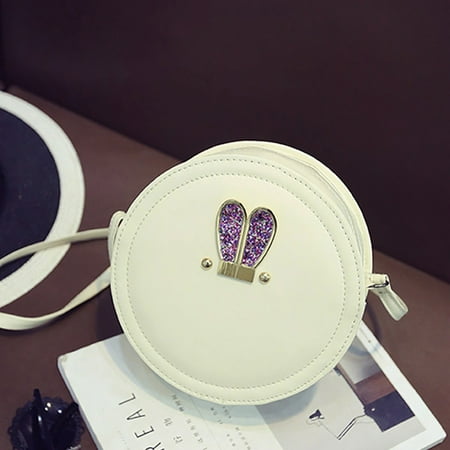 Ear Bags Clearance Tailored Fashion Women Single Shoulder Rabbit Ears Small Circular Bag Texture Zipper Bag ()