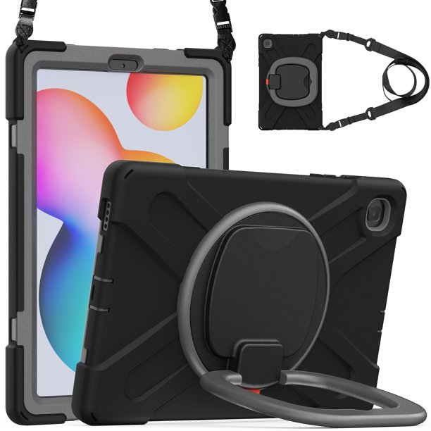 Funda colorida para Samsung Tab S6 Lite de 10,4 pulgadas con correa para el hombro, soporte de anillo ajustable grande y protección contra golpes.