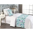 thumbnail image 2 of Botanical Bed Runner Set, Garden Themed Watercolor Style Leaf Prints Blooming Brushstrokes, Decorative Bedding Scarf & a Pillow Sham for Hotels Homes, Twin, Teal Pale Purple and White, by Ambesonne, 2 of 3