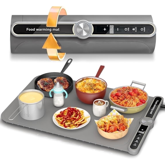 Warming Mat for Food, Electric Warming Tray with 9 Temp Settings & 6-Hour Timer,8s Fast Heating,Auto Shut-Off,Rollable Full Surface Heating Food Warmer for Home, Parties Buffets Daily Use, Gray