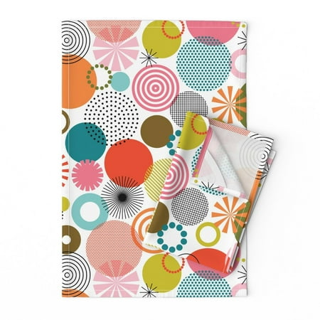

Printed Tea Towel Linen Cotton Canvas - Colorful White Circle Mod Dots Graphic Geometric Dot Print Decorative Kitchen Towel by Spoonflower