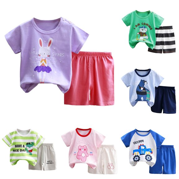 Nwiuh Toddler Boys Summer Clothes Kids Dinosaur Outfit Short Sleeve T Shirt Shorts Sets 6 12 18 24 Months 2T 3T 4T(Green, 18-24 Months)