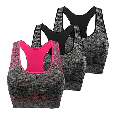 ATOYSOY 3 Pack Sports Bra Everyday Bra Racerback Yoga Activewear Underwear Push Up Bralette Teens Workout Comfort Bra Clearance Breathable Wireless Seamless Tank Tops Hot Pink M