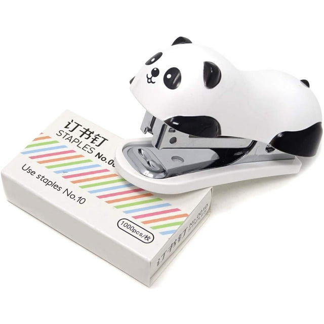 Juego de grapadora de escritorio portátil Mini Cute Panda con 1000PCS No.10 Staples para Office School Home o Travel Use Ormromra